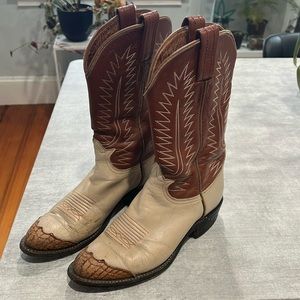 Tony Lama Brown and Cream Heeled Boots